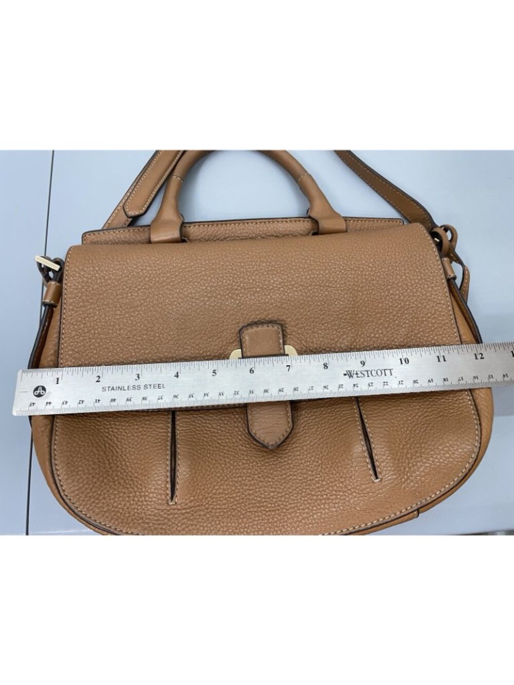 Michael Kors Romy Leather Crossbody Bag Saddle Messenger Pebbled‎ Leather Brown - Picture 15 of 16